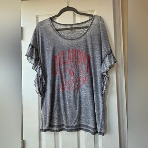 Oklahoma Sooners Gray Ruffled Sleeve Women's Top